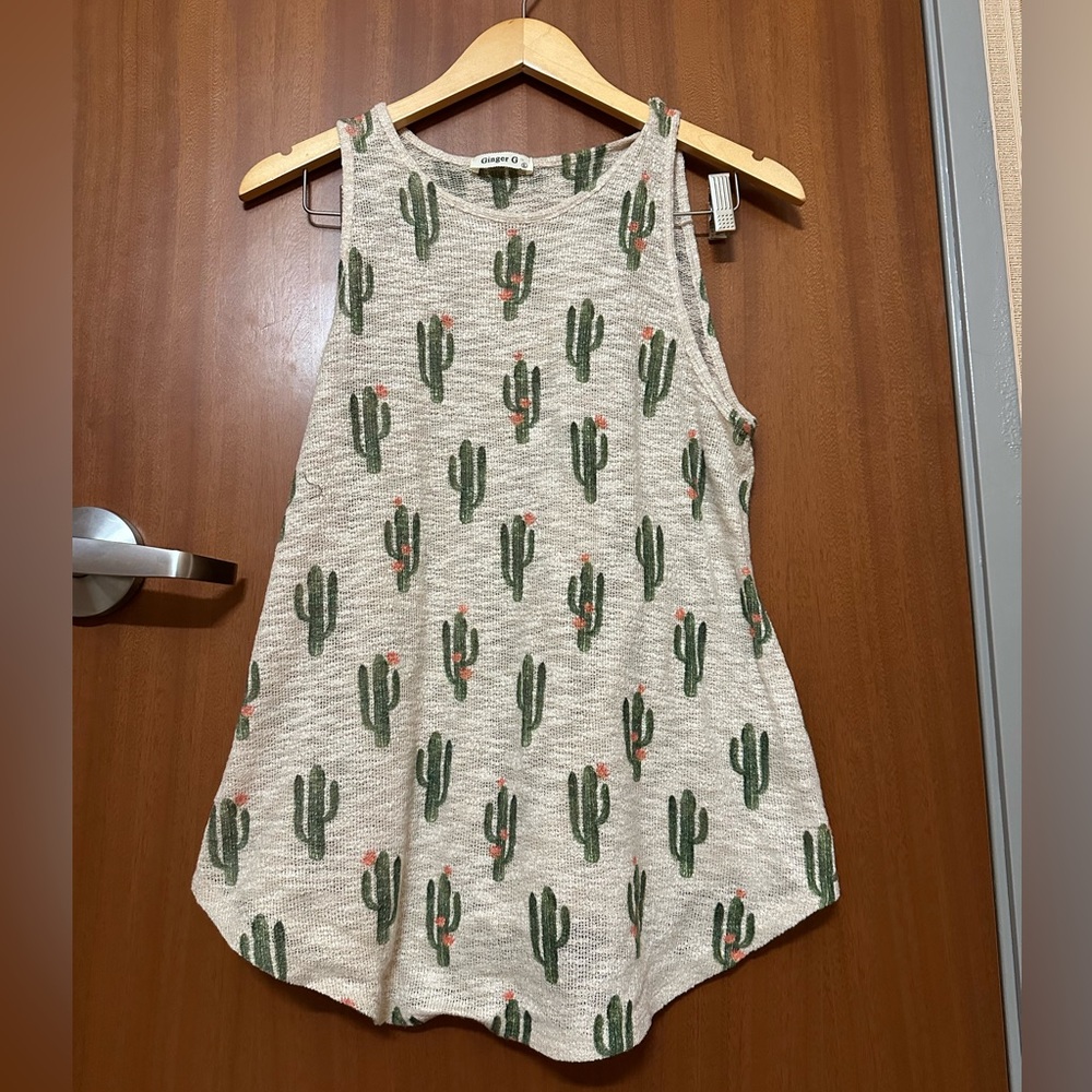 Ginger G Cactus Print Tank Top - Cream and Green